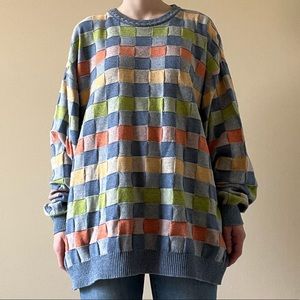 Vintage Norm Thompson multicolored checker pattern crewneck sweater: size XL